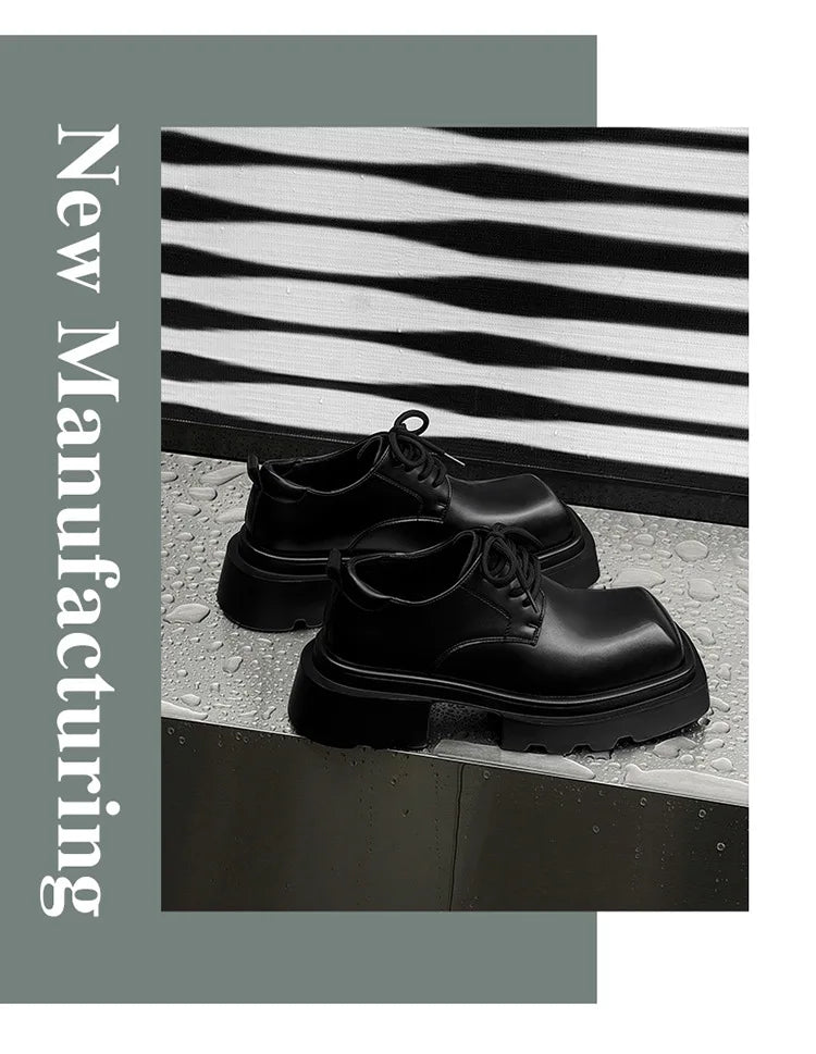 High Street Increase Derby Shoes Men's Streetwear Fashion Thick Sole Platform PU Leather Casual Luxury Designer Shoe