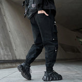 hip hop loose fit elastic waist cargo pants fashion military pockets ankle trousers pants mens drewstring sweatpants joggers sporty tapered joggers