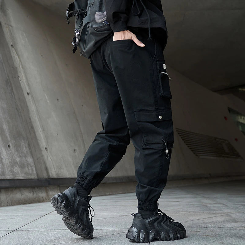 hip hop loose fit elastic waist cargo pants fashion military pockets ankle trousers pants mens drewstring sweatpants joggers sporty tapered joggers