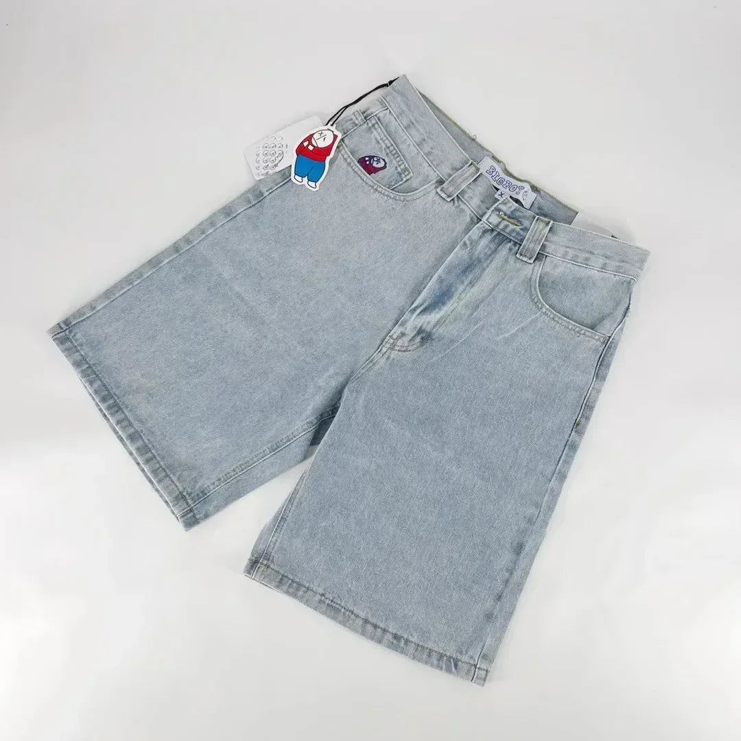 Harajuku Y2k Wexwear Embroidery Skateboarding Jeans Denim Men Letter Graphic Streetwear Shorts 2024 Baggy Gym Basketball Shorts