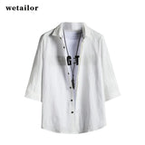 Wetailor New Summer Hot Sale Men's Short Sleeve Shirts Solid Color Easy Care Comfortable Stand-Up Collar Casual Beach Style