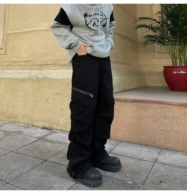 brand pants casual pants multi pockets checked cloth straight loose solid korean multi pocket fashions harem trousers cargo pant military streetwear pants