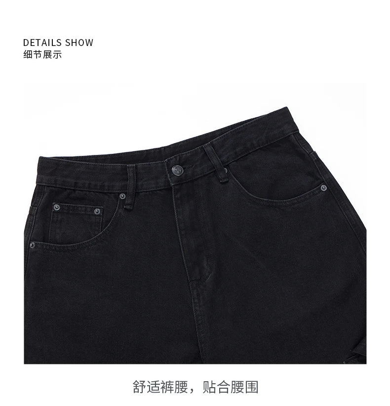 men american streetwear fashion loose casual hip hop wide leg black denim baggy jeans pants man y2k cargo jeans trousers unique cargo style 2326