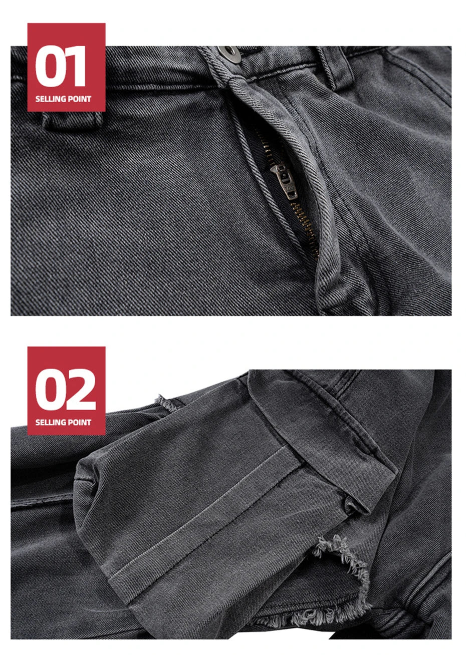hi street black jeans side pockets patchwork cargo denim pants men streetwear hip hop baggy jeans trousers loose straight jeans unique cargo style 1868