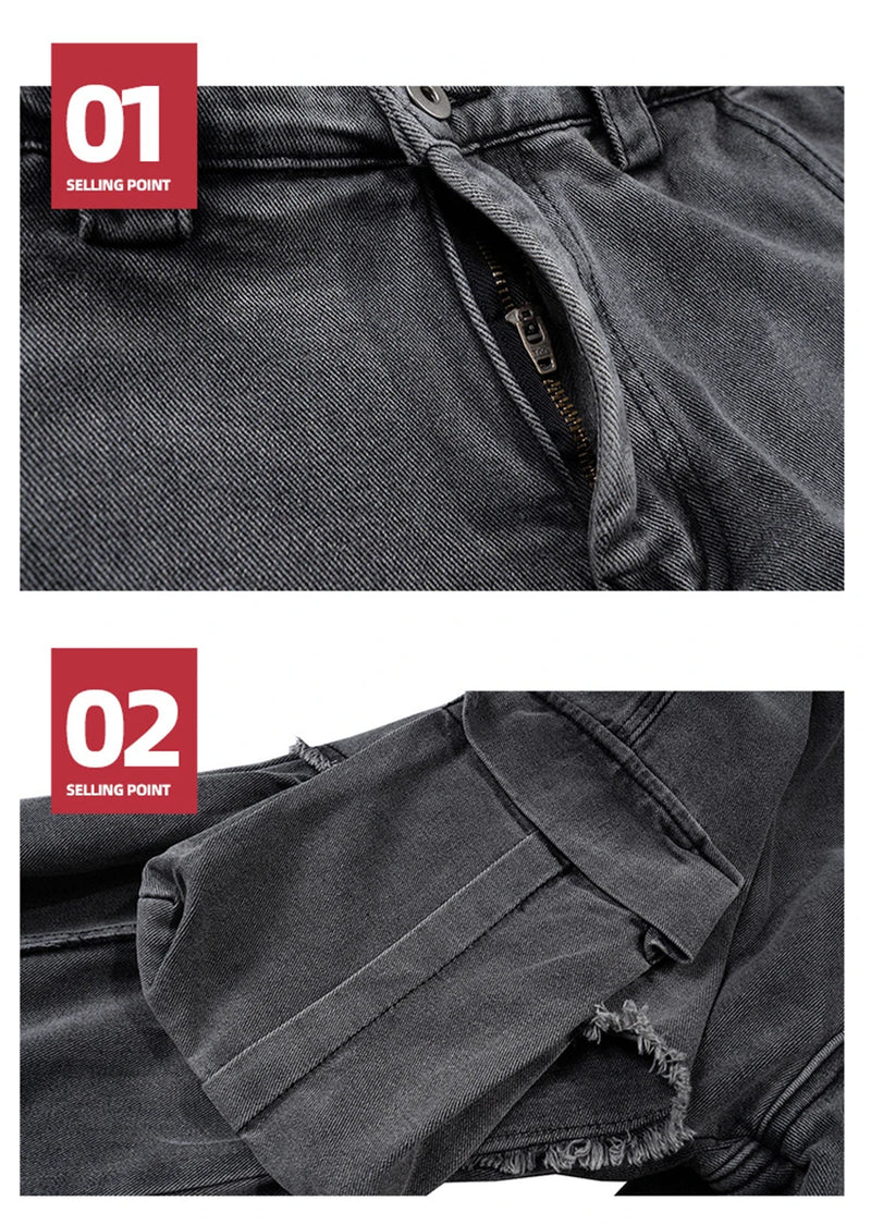 hi street black jeans side pockets patchwork cargo denim pants men streetwear hip hop baggy jeans trousers loose straight jeans unique cargo style 1868