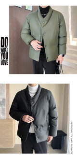Winter Leather Jacket Men Korean Streetwear Fashion Loose Casual Business Retro Leather Padded Cotton Parkas Jacket Warm Coat