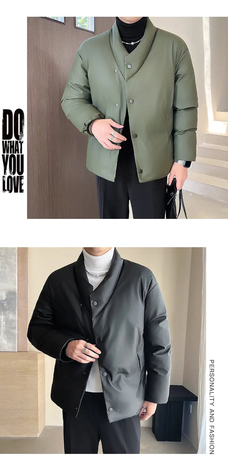 Winter Leather Jacket Men Korean Streetwear Fashion Loose Casual Business Retro Leather Padded Cotton Parkas Jacket Warm Coat