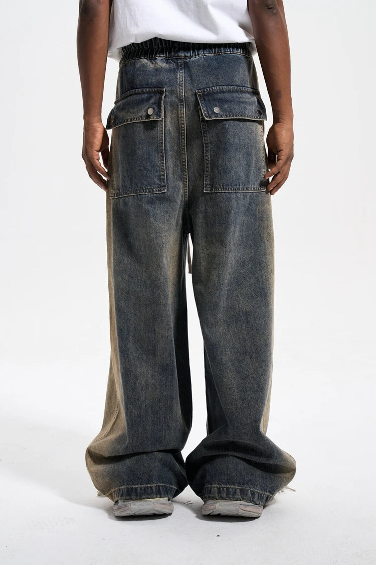 mens high street loose denim jeans casual straight retro washed jeans hip hop streetwear casual wide legs joggers baggy jeans unique joggers style 2867
