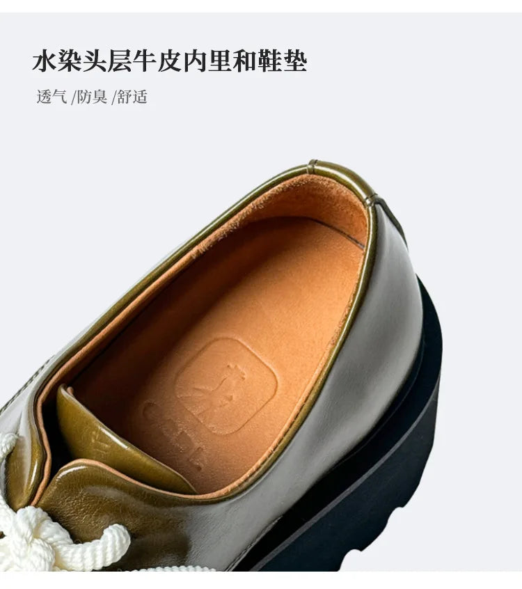 Men Genuine Leather Streetwear Fashion Casual Real Derby Shoes Male Vintage Japan Korean Cityboy Cow Leather High Heels Shoes