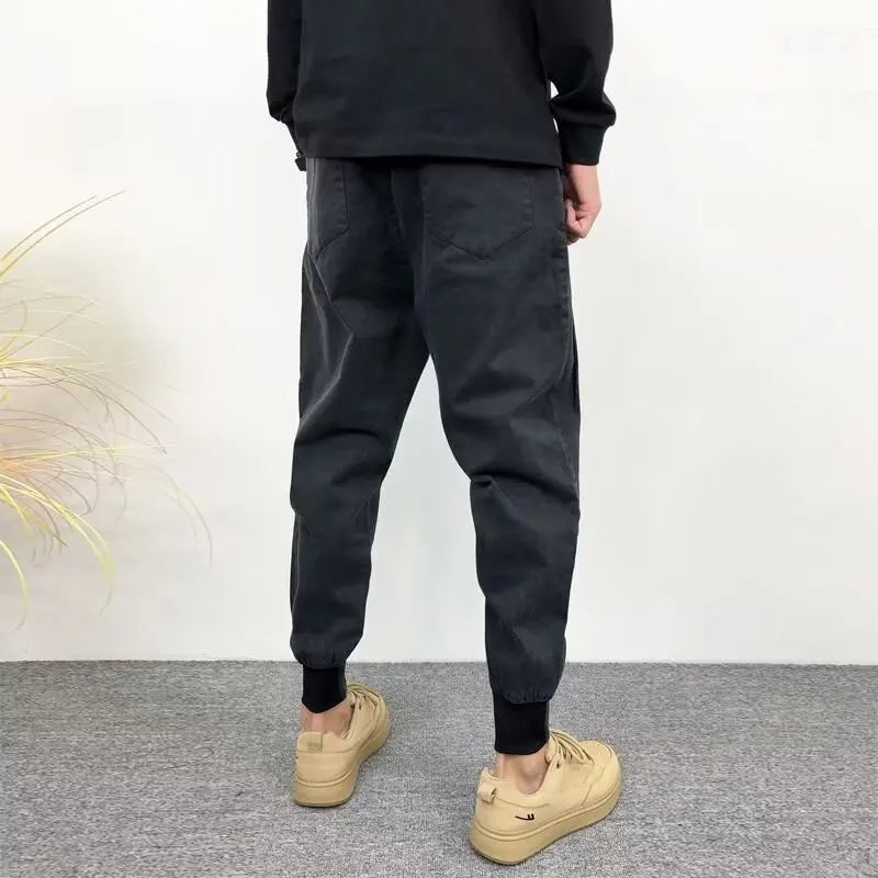 solid color black casual jeans slimming ankle length harem trousers trendy mens slim fit loose fit 2024 korean winter style pan vintage washed jeans