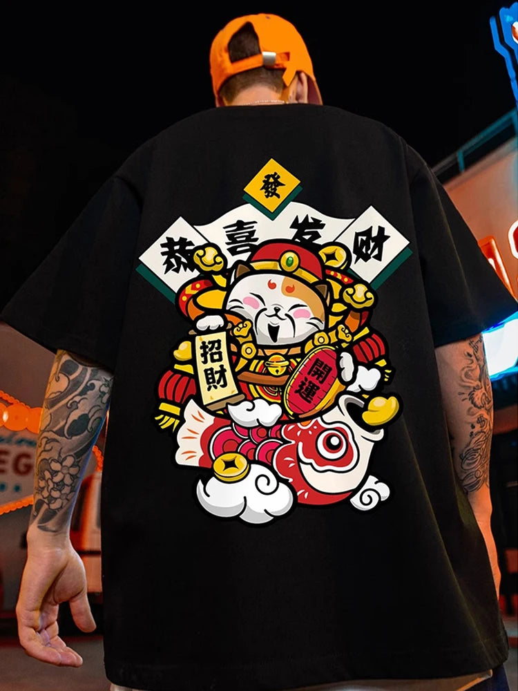 Glitchcore Chrome print – Chinese God Of Wealth Printed T Shirts For Men Creativity