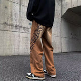 2023 new fashion letter graffiti brown hip hop men baggy jeans pants y2k clothes straight vintage denim trousers pantalon homme vintage washed jeans