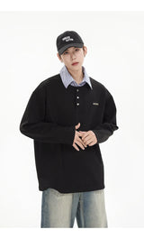 Anime Barcode glitch – Splice Stripe Collar Polo Shirts Men Streetwear Fashion Hip