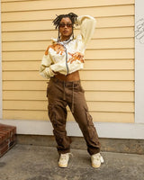 2024 American Trendy Brand Fashion Letter Palm Print Oversized Hoodie