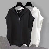 Glitchcore Barcode glitch – Summer Zipper Hooded Sleeveless T Shirt Mens Korean Fashion