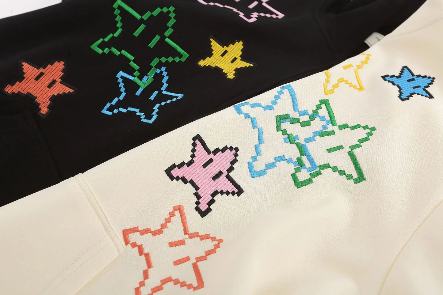 Hip Hop Zip Up Hoodie Jacket Y2K Star Embroidered Fleece Hooded Coat 2