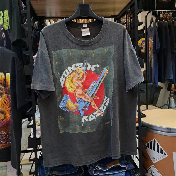 Sadcore Streetwear top – Summer Guns And Roses American Style Vintage High Quality Ca