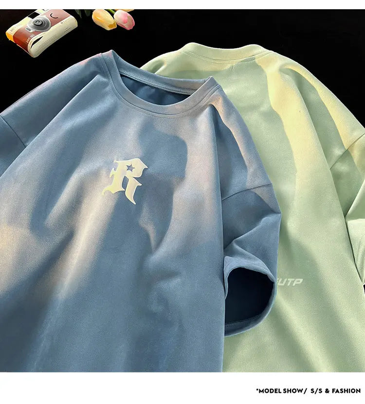 Foaming Printing Fashion Loose Tops High Street Youth Short Sleeve Tee Shirt
