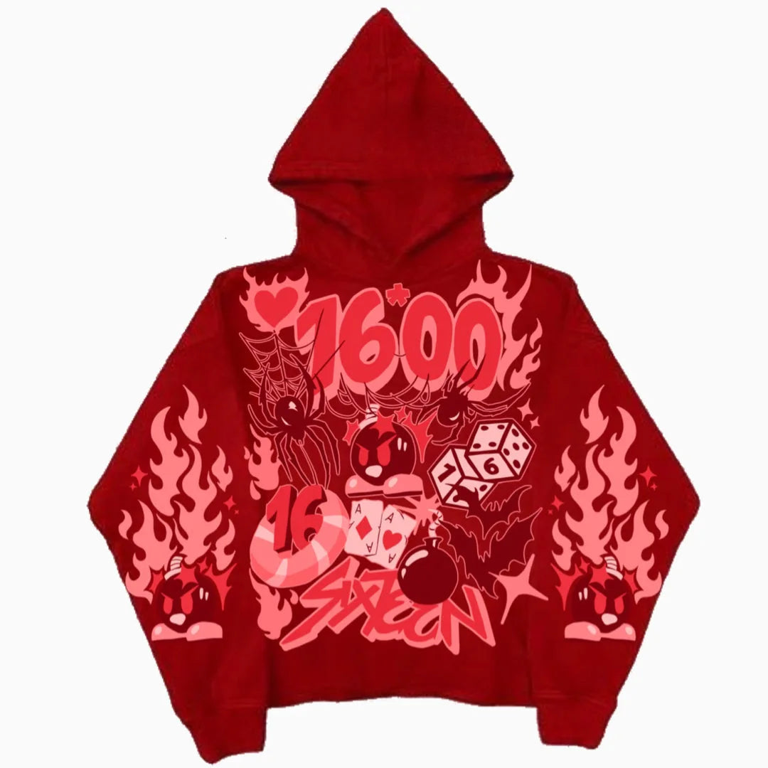 Y2k Pullover Long Sleeved Sweatshirt Vintage Printed Pattern Streetwear Tops Vintage Clothes Dark Punk Jacket