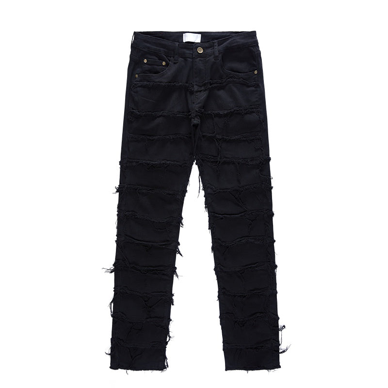 destroyed ripped pieced patchwork denim jean pants casual straight biker trousers mens fashion y2k hip hop streetwear joggers unique joggers style 538
