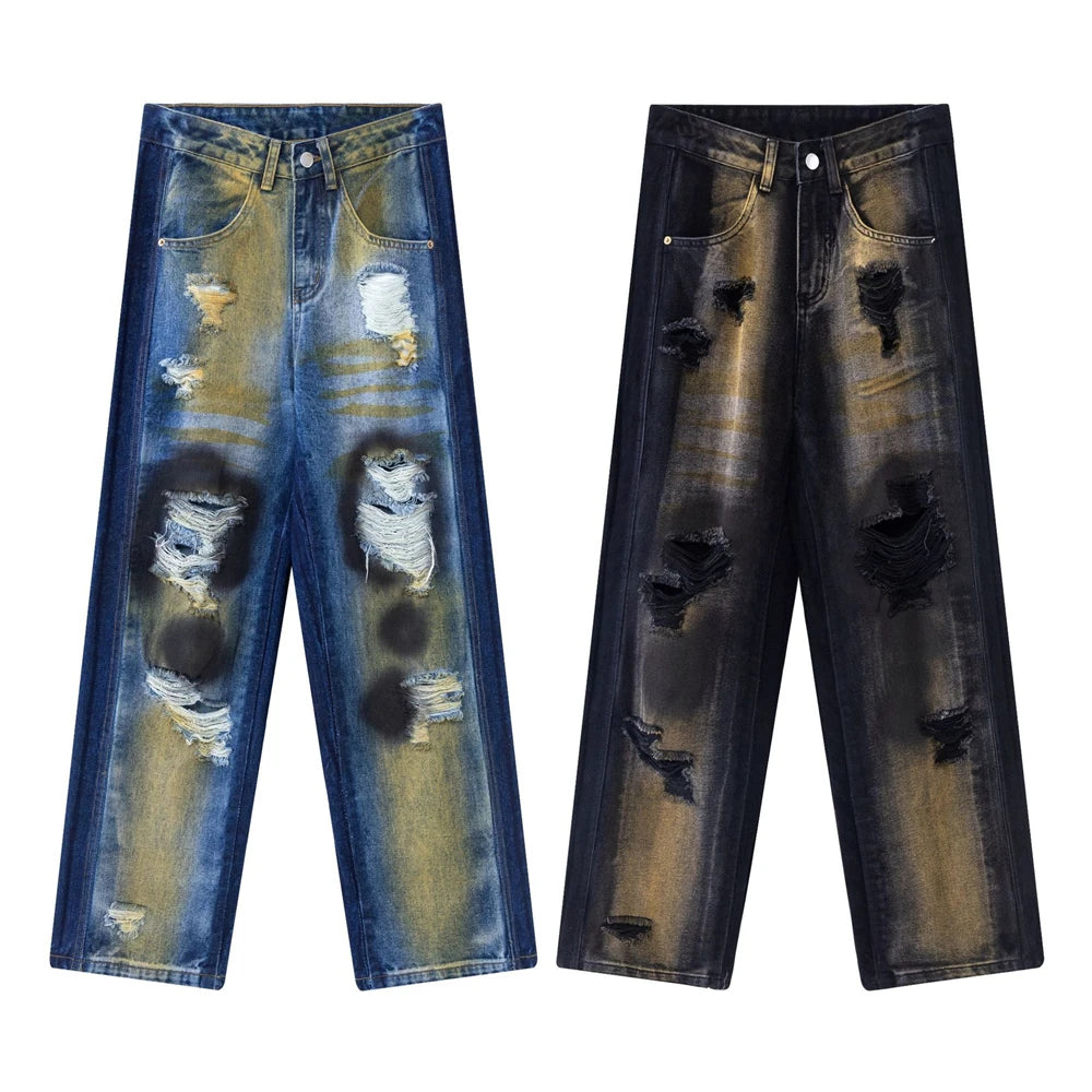 2024 hip hop ripped jeans y2k american style destroyed hole baggy denim pants wash vintage retro jean hipster unique jeans style 5473