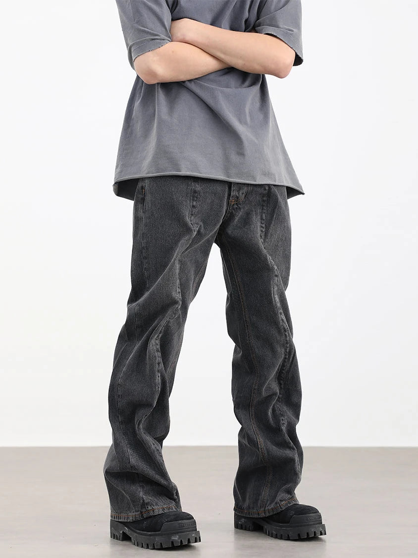 contorted fold design denim jean pants men straight biker jeans trousers 2023 fashion motorcycle unisex hip hop pants y2k pants unique jeans style 4177