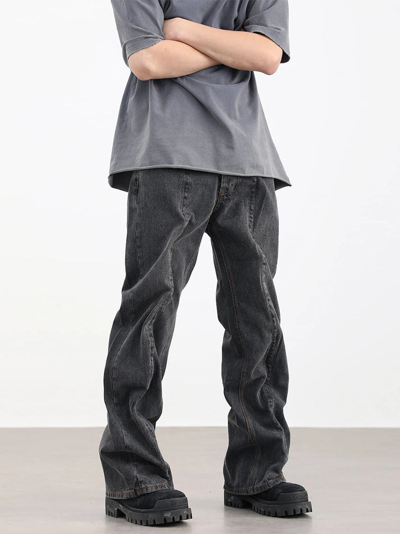 contorted fold design denim jean pants men straight biker jeans trousers 2023 fashion motorcycle unisex hip hop pants y2k pants unique jeans style 4177