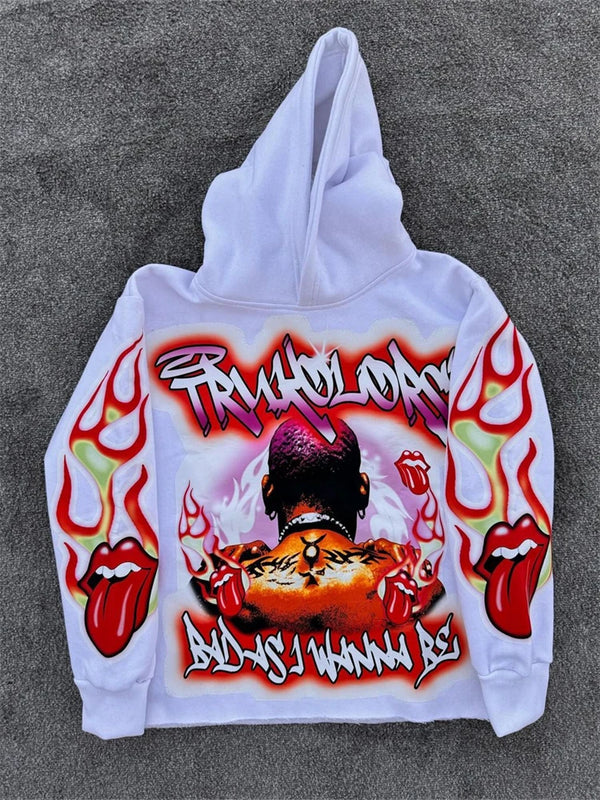 Y2K Pullover Hoodie Long Sleeved Oversize Vintage 3D Printed Clothing