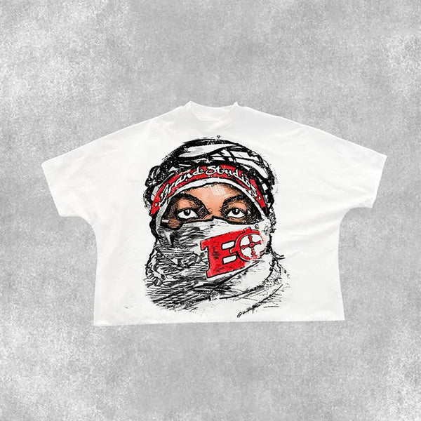 y2k anime streetwear tee with bold glitch flame and comic chaos