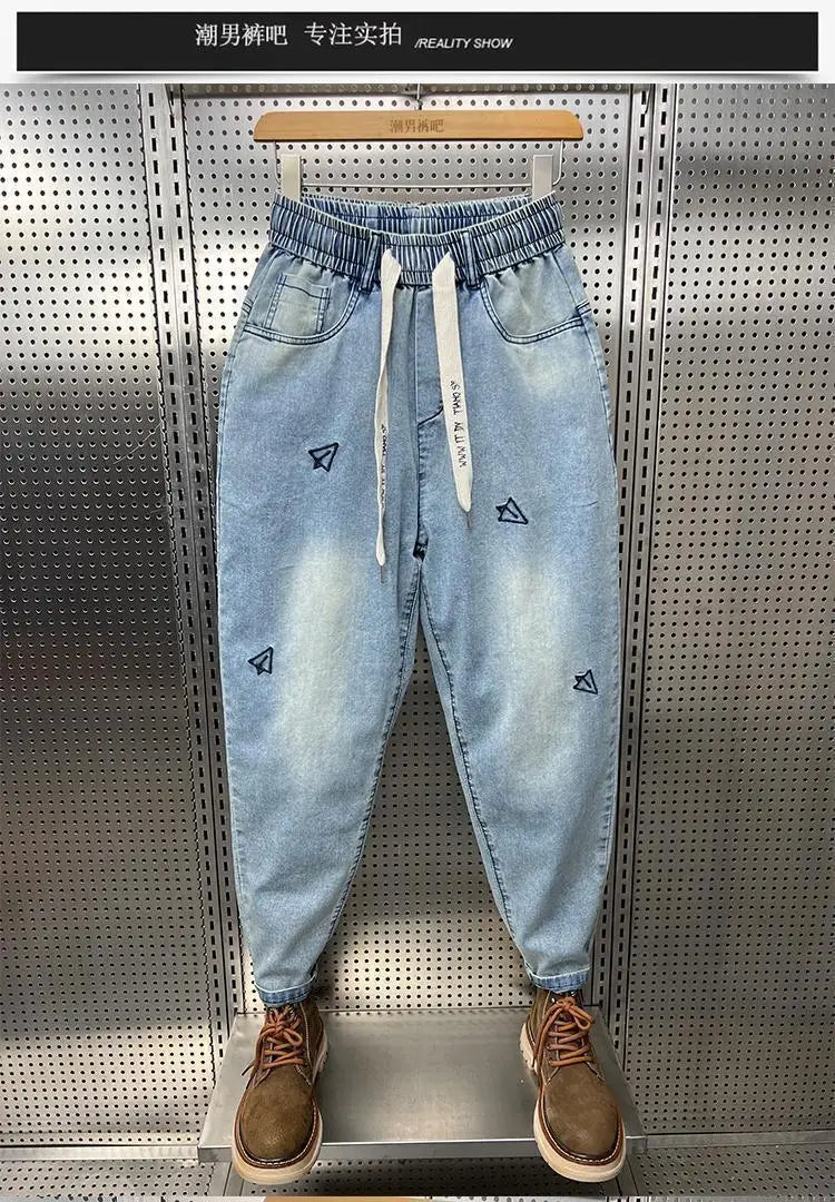 harem cargo jean man retro high street korean style straight leg loose trendy brand nine point jeans luxury brand mens clothing multi-pocket cargos