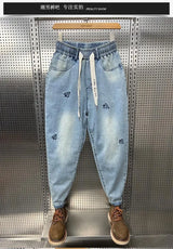 harem cargo jean man retro high street korean style straight leg loose trendy brand nine point jeans luxury brand mens clothing multi-pocket cargos