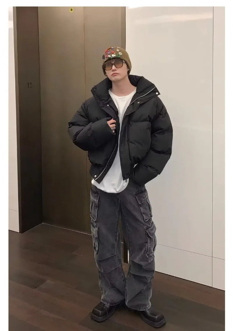 Simplicity Stand Collar Mens Parkas Heavy Winter Thicken Casual Short Cotton Jacket Warm Fashion Coats Male Streetwear New