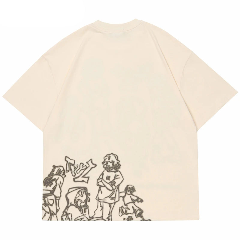 Skatercore Aesthetic print tee – 2023 Harajuku Cartoon Girl Cat Japanese Kanji Graphic T Shir