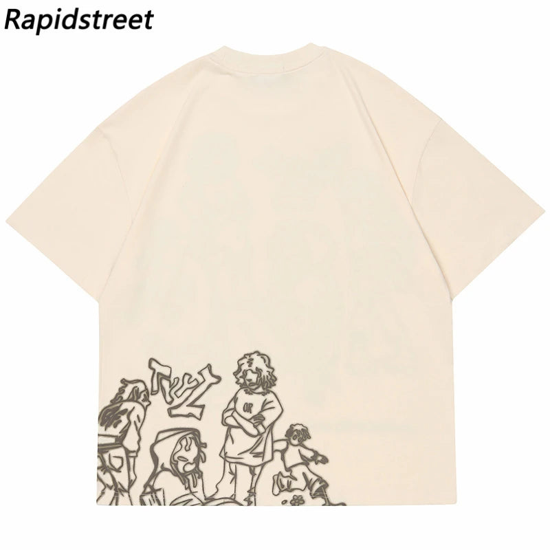 Skatercore Aesthetic print tee – 2023 Harajuku Cartoon Girl Cat Japanese Kanji Graphic T Shir