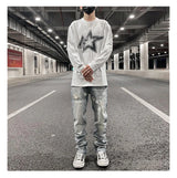 original tie dyed ripped flared denim jean for men streetwear washed hole casual stacked jeans pants mens slim fit jeans 2023 unique jeans style 3737