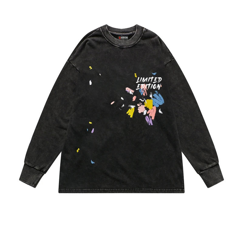 Gothic Streetwear – Rainbowtouches Men Lettered Printing Long Sleeve Top Rib Cre – Modern Streetwear for Everyone