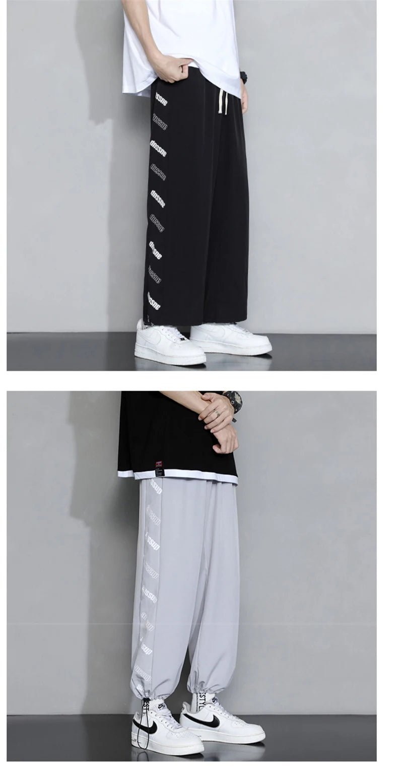 summer side letter printed straight pants mens drawstring sports joggers sweatpants y2k streetwear baggy casual trousers unique joggers style 910