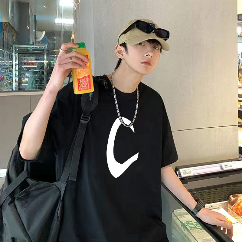 Trapwear Aesthetic piece – Korean Design Letter Pattern Short Sleeved T Shirt For Men A