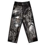 harajuku high street y2k baggy jeans punk popular print wide leg denim pants jeans streetwear trouser men clothing urban skinny jeans