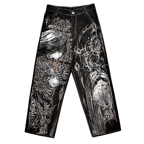 harajuku high street y2k baggy jeans punk popular print wide leg denim pants jeans streetwear trouser men clothing urban skinny jeans
