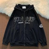 Hoodies Women Retro Harajuku Hip Hop Jacket High Street Zip Up Hoodie