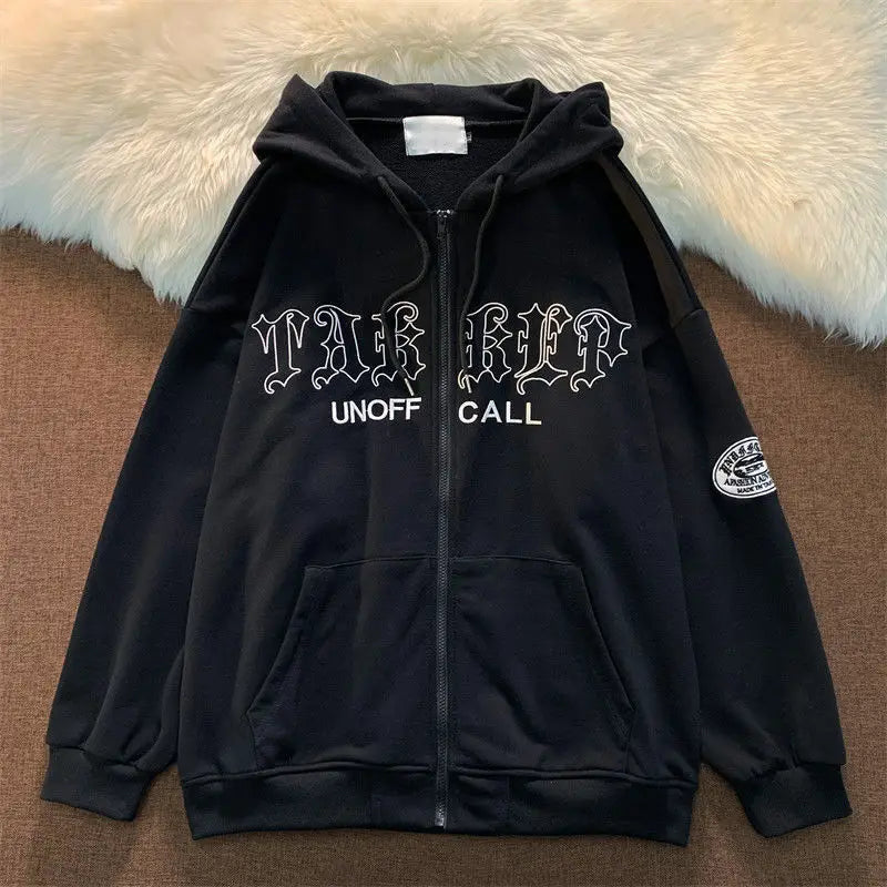 Hoodies Women Retro Harajuku Hip Hop Jacket High Street Zip Up Hoodie