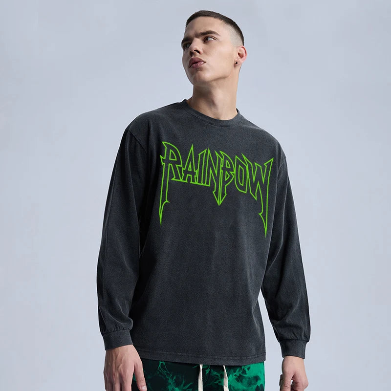 Sadcore Streetwear – Rainbowtouches Washed Long T Shirt Unisex Vintage Fashion Dr – Edgy Streetwear for All Genders