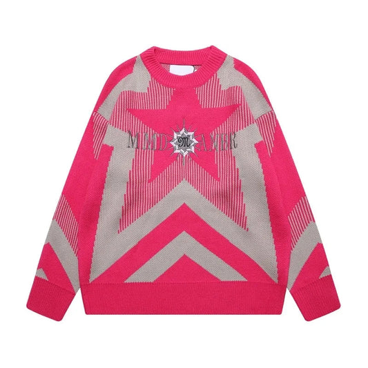 stars knitted sweater unisex harajuku letter embroidery sweater casual pink color pullover streetwear sweaters jumpers knitwear high quality cotton pullover, aesthetic street look hoodie, streetwear fashion hoodie