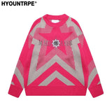 stars knitted sweater unisex harajuku letter embroidery sweater casual pink color pullover streetwear sweaters jumpers knitwear high quality cotton pullover, aesthetic street look hoodie, streetwear fashion hoodie
