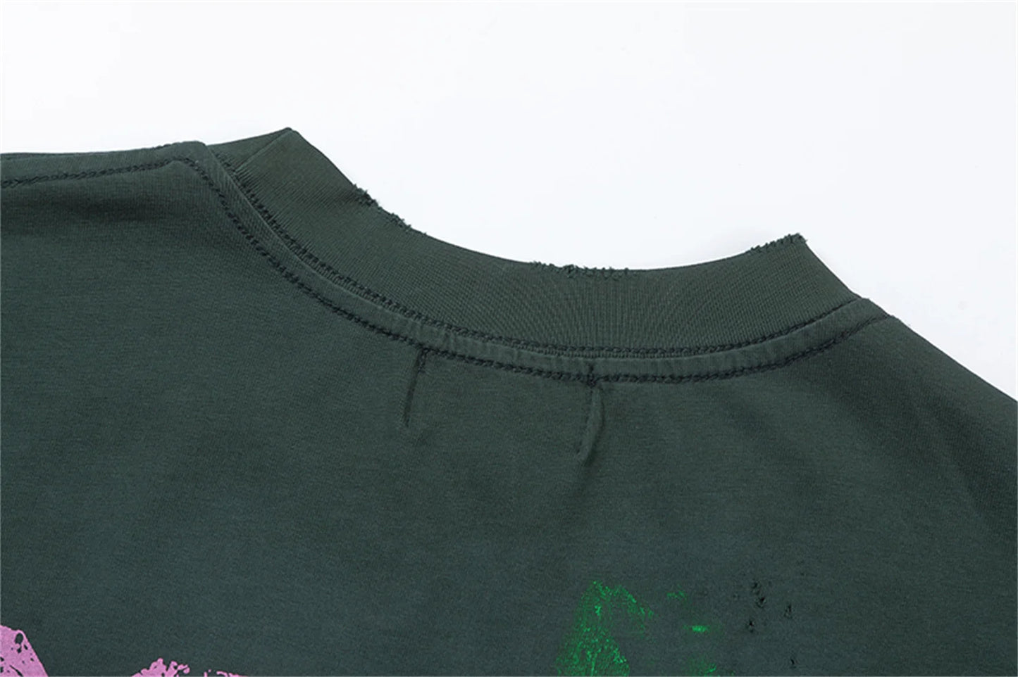 SSSAINT LOUIS Vintage Retro Distressed Logo Letter Print Round Neck Washed Worn High-Street Loose Tops T shirt Tee