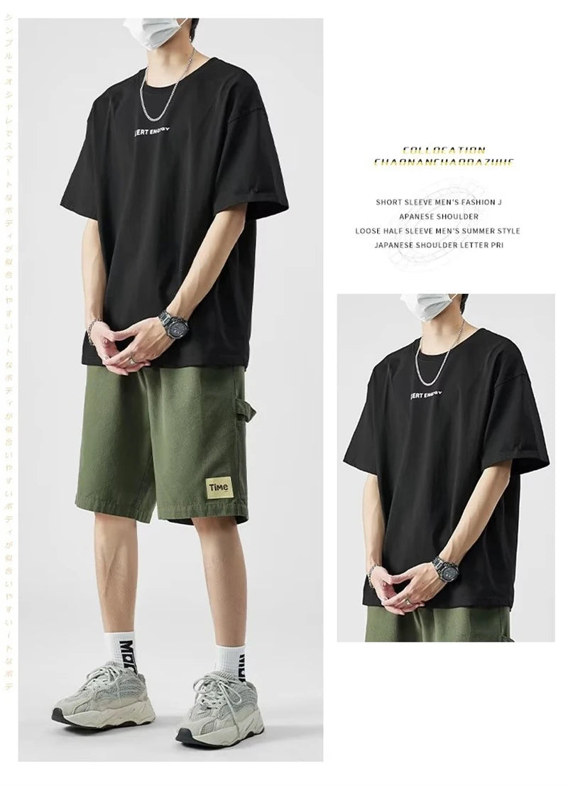 summer american casual retro shorts for men 2025 new loose straight short sweatpant streetwear fashion five point baggy bermudas unique joggers style 340
