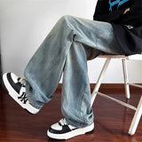 new vintage men s patchwork baggy jeans draped straight leg denim trousers autumn korean fashion high street casual y2k jean denim street jeans