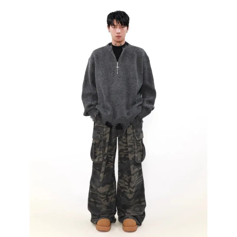 varsity flame knitwear, statement sweater, cozy knitwear for men, oversized grunge aesthetic winter top