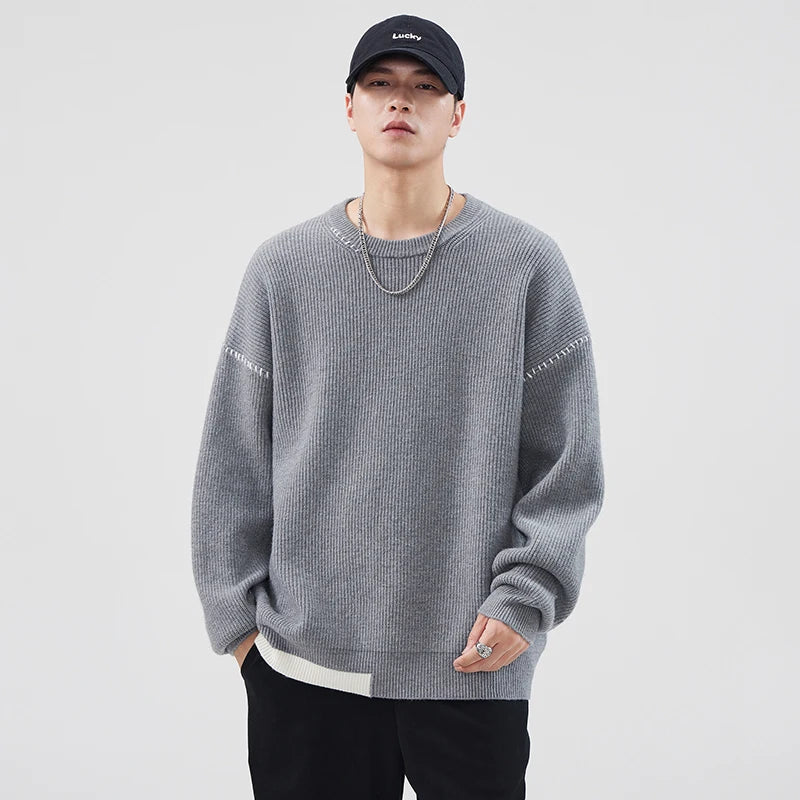 varsity graphic knit, unisex street look, trendy streetwear apparel for men and women
